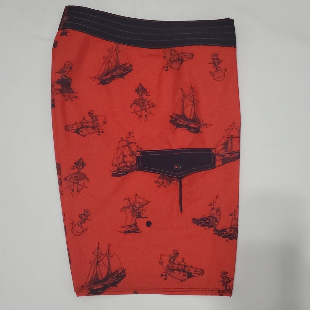 Quiksilver Red Nautical Print Board Shorts 36 Waist
